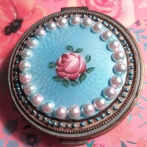 Vintage Guilloche  Compact Embellished Mirror Case
